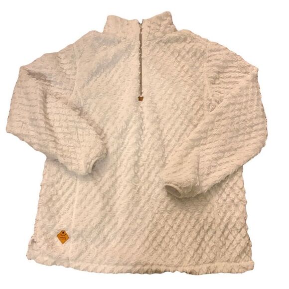 Simply Southern Sz Large quarter zip white fluffy Sherpa - Picture 1 of 9